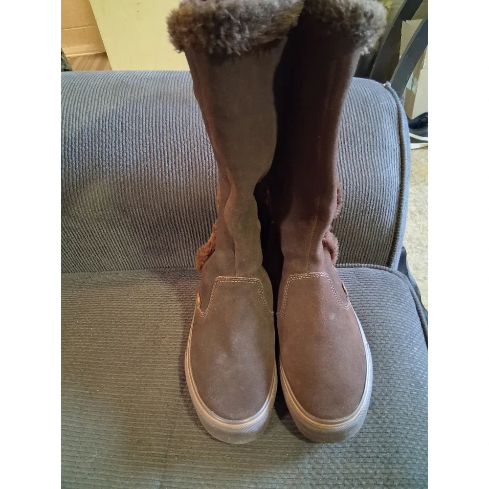 Vans Phoebe Brown Leather Faux Fur Trim Tall Winter Boots Women‎ 8 VN-0LYN4FT